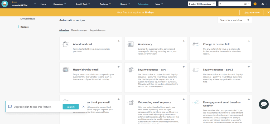 Moosend’s spam testing tool and authentication options.