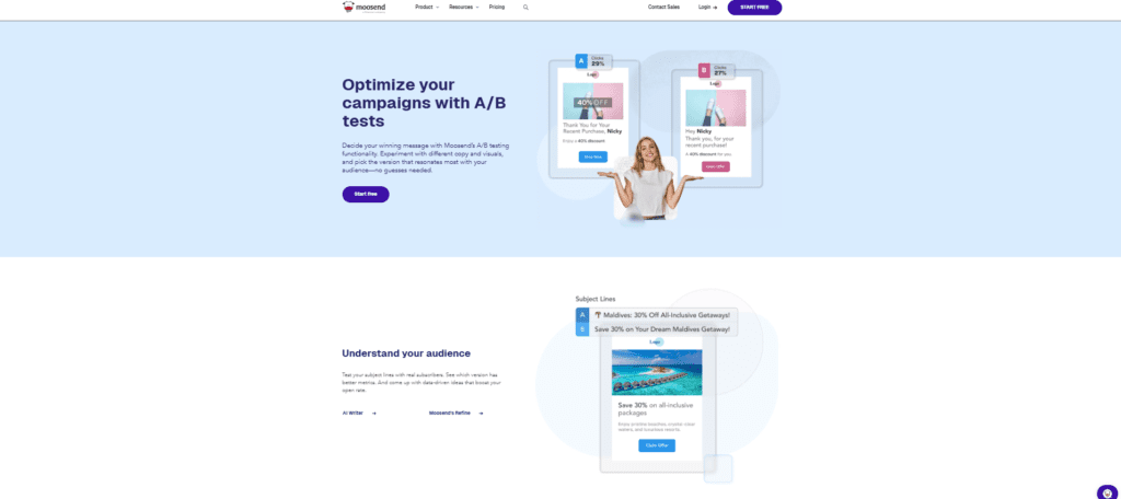 Moosend’s A/B testing and analytics dashboard