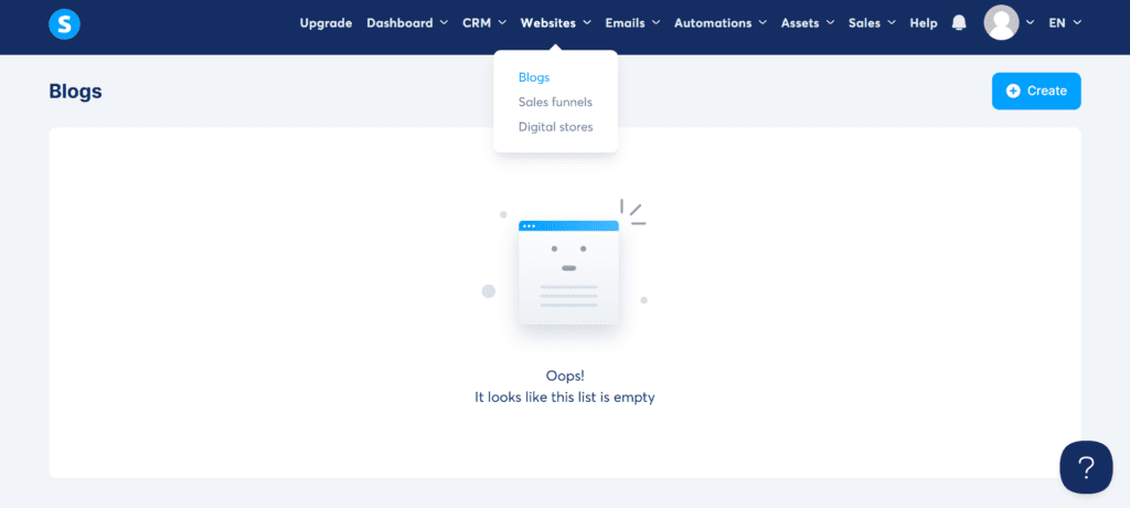 he Systeme.io dashboard showing the Blog section