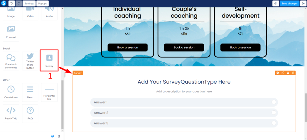 screenshot of the Systeme.io dashboard, highlighting where survey results are stored.