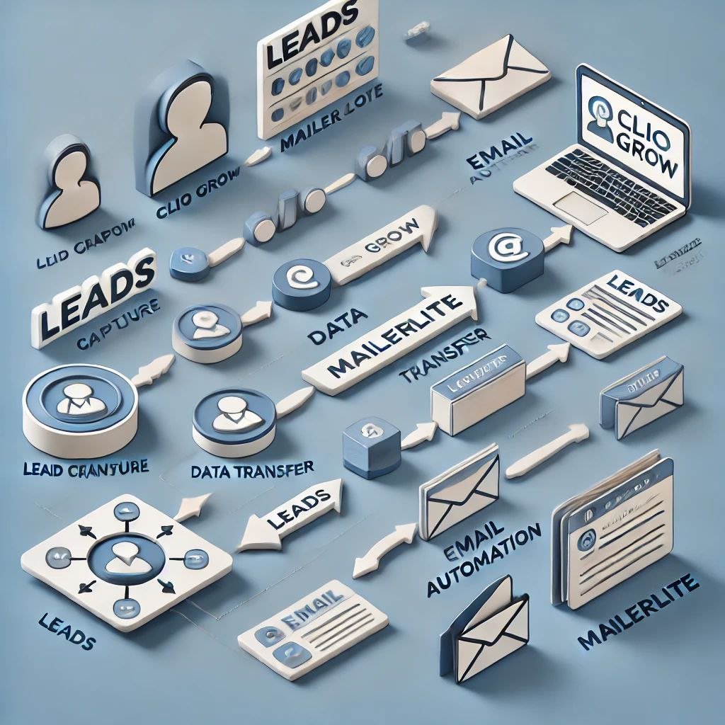 A diagram showing how leads are synced between Clio Grow and MailerLite.