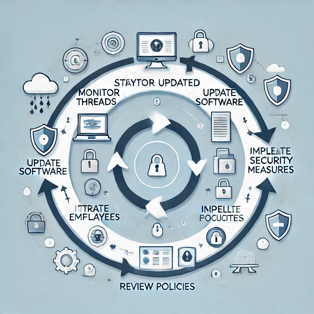  A simple diagram showing the continuous cycle of staying updated with cybersecurity practices.