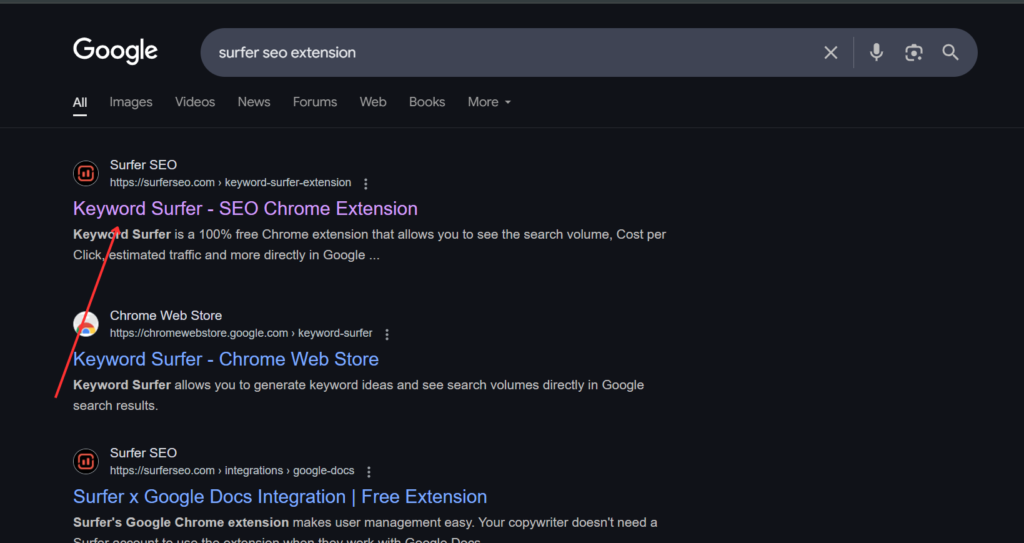  Chrome Web Store and search for "Surfer SEO Extension